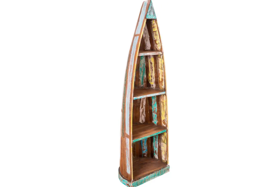 Dekoratives Bootsregal JAKARTA 190cm bunt Massivholz aus recycelten Fischerbooten Bücherregal