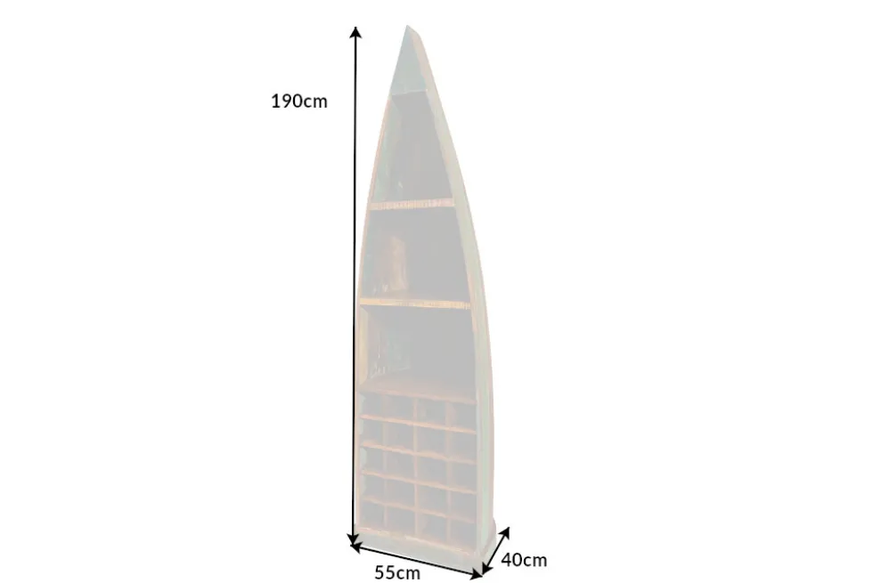 Dekoratives Bootsregal JAKARTA 190cm bunt Massivholz aus recycelten Fischerbooten Weinregal