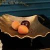 Dekorative Schale GINKGO 45cm gold handmade Metall