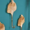 Dekoratives Kleiderhaken 3er Set GINKGO 30cm gold handmade Metall
