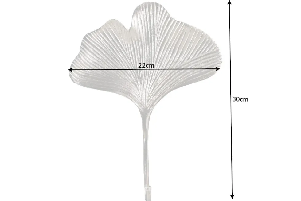 Dekoratives Kleiderhaken 3er Set GINKGO 30cm silber handmade Metall