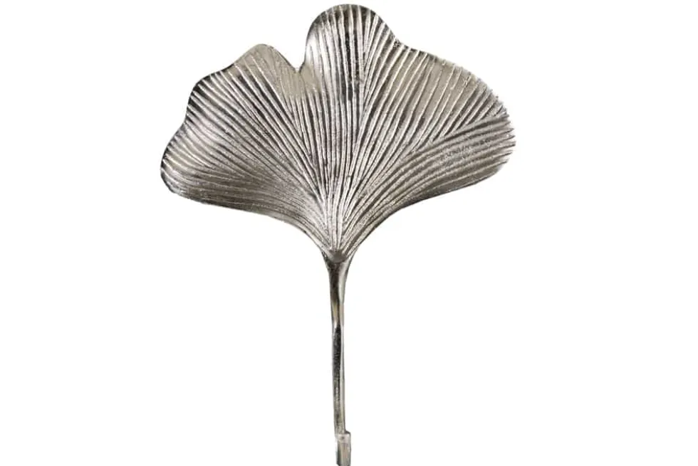 Dekoratives Kleiderhaken 3er Set GINKGO 30cm silber handmade Metall