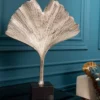 Dekorative Skulptur GINKGO LEAF 45cm silber handmade Metall mit Marmorsockel