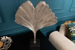 Dekorative Skulptur GINKGO LEAF 45cm silber handmade Metall mit Marmorsockel