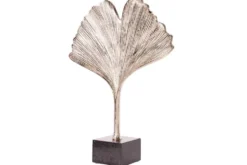 Dekorative Skulptur GINKGO LEAF 45cm silber handmade Metall mit Marmorsockel