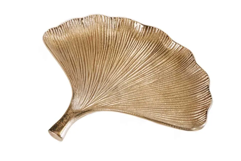 Dekoratives Schalen 3er Set GINKGO 30cm gold handmade Metall