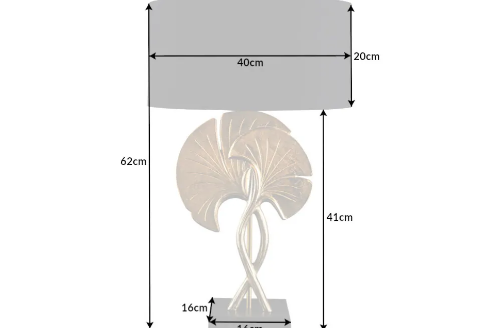 Dekorative Tischlampe GINKGO 62cm schwarz gold Metall Skulptur Leuchte mit Marmorfuß