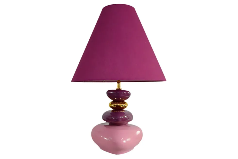 Dekorative Tischlampe STONES OF ECSTASY 60cm pink rosa gold mit Stoffschirm rund