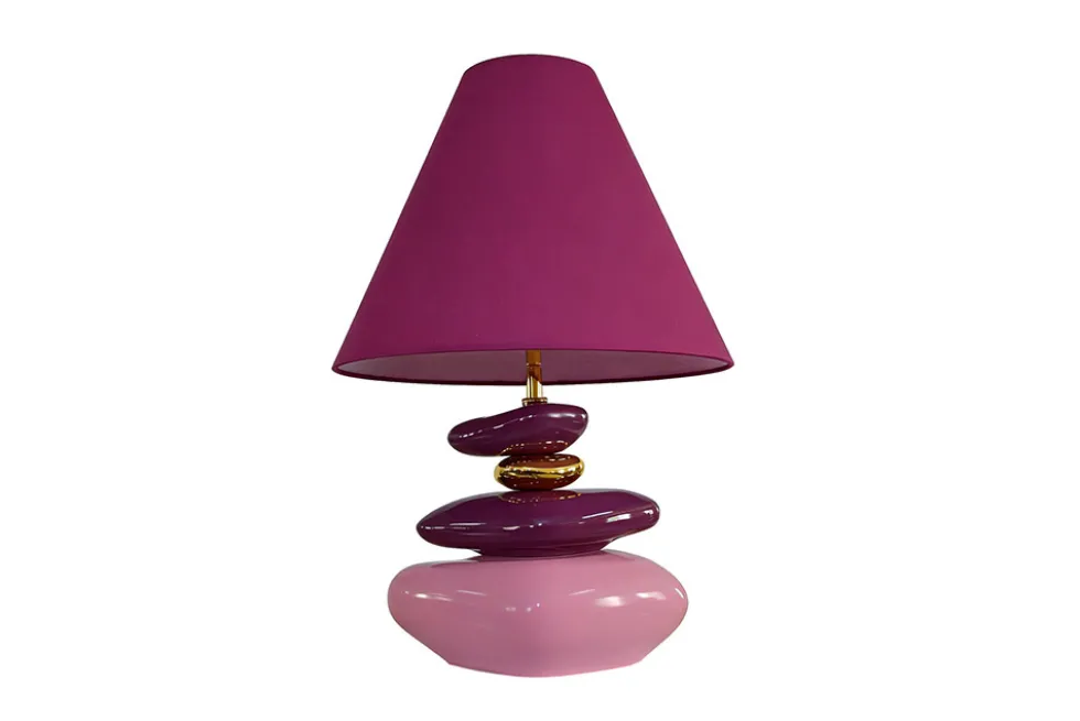 Dekorative Tischlampe STONES OF ECSTASY 60cm pink rosa gold mit Stoffschirm rund