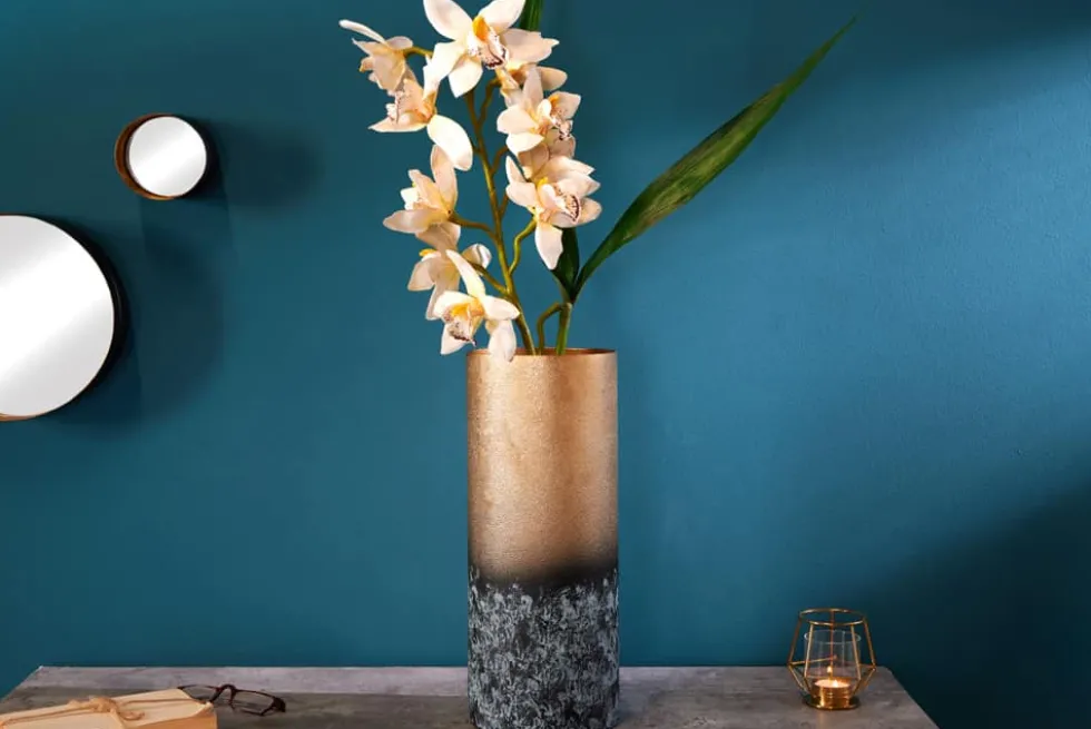 Dekorative Vase ABSTRACT 40cm gold Metall Patina handmade