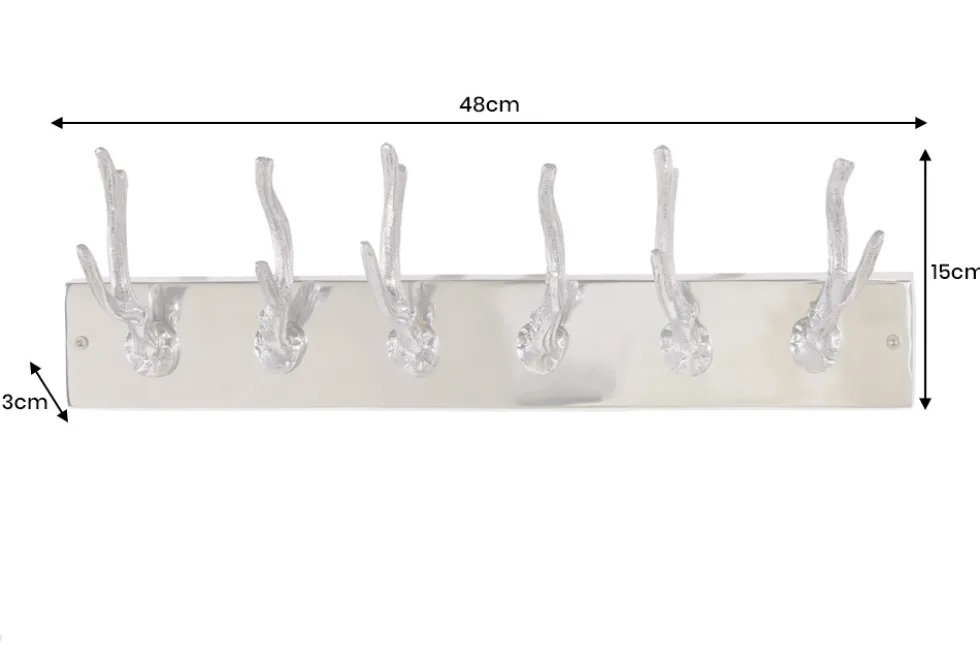 Dekorative Wandgarderobe DEER 50cm silber Aluminium poliert Hirschgeweih Kleiderhaken