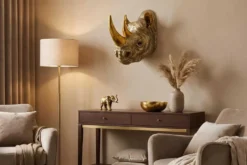 Deko-Wandfigur RHINO 40cm gold handmade Nashorn-Skulptur