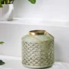 Deko Windlicht CANDLELIGHT 20cm beige-grün Metall handmade Laterne