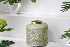 Deko Windlicht CANDLELIGHT 20cm beige-grün Metall handmade Laterne