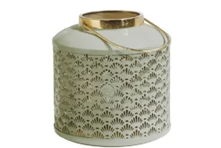 Deko Windlicht CANDLELIGHT 20cm beige-grün Metall handmade Laterne