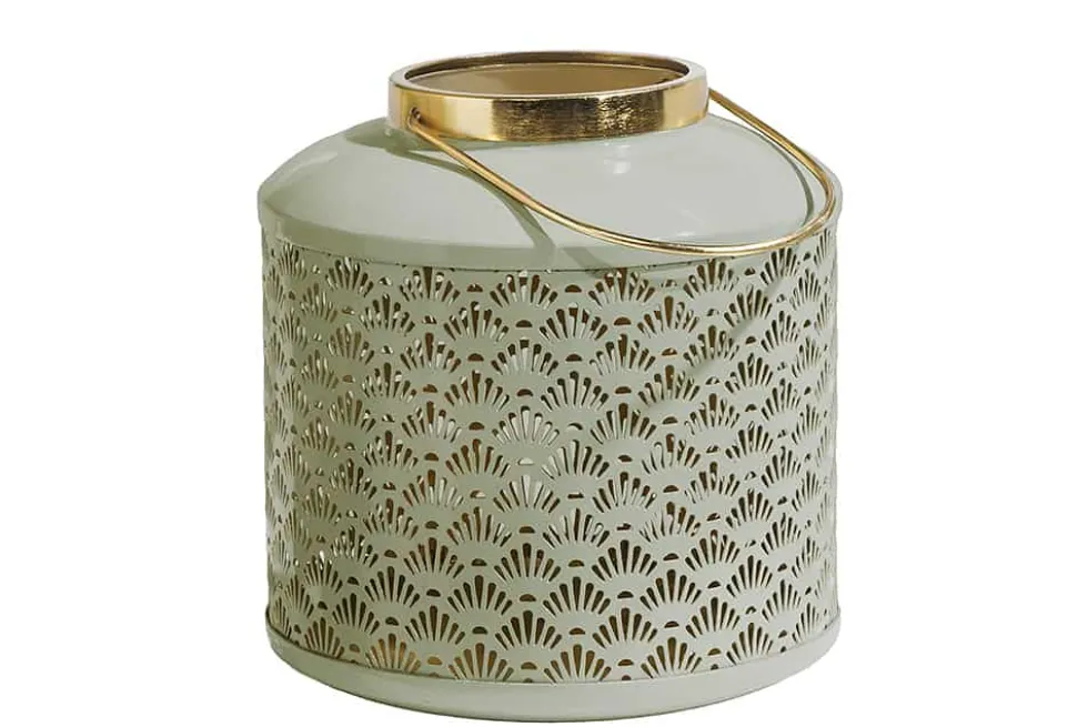 Deko Windlicht CANDLELIGHT 20cm beige-grün Metall handmade Laterne