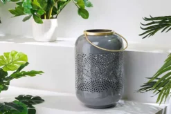 Deko Windlicht CANDLELIGHT 30cm grau Metall handmade Laterne
