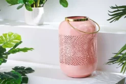 Deko Windlicht CANDLELIGHT 30cm pastell-rosa Metall handmade Laterne