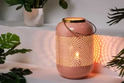 Deko Windlicht CANDLELIGHT 30cm pastell-rosa Metall handmade Laterne