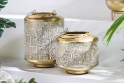 Deko Windlicht ORIENT 25cm gold Metall mit Patina handmade Laterne