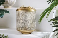 Deko Windlicht ORIENT 25cm gold Metall mit Patina handmade Laterne