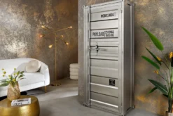 Design Aktenschrank GLOBETROTTER 180cm grau Eisen Container Upcycling Highboard