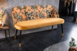 Design Bank PRÊT-À-PORTER gelb Samt florales Muster und goldene Fußkappen