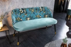 Design Bank PRÊT-À-PORTER türkis Samt florales Muster und goldene Fußkappen