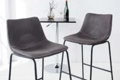 Design Barhocker DJANGO vintage grau Microfaser mit Lehne Eisengestell schwarz