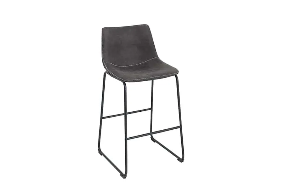 Design Barhocker DJANGO vintage grau Microfaser mit Lehne Eisengestell schwarz