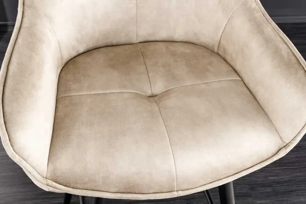 Design Barhocker EUPHORIA champagner greige Samt schwarze Metallbeine Barstuhl mit Lehne