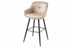 Design Barhocker EUPHORIA champagner greige Samt schwarze Metallbeine Barstuhl mit Lehne
