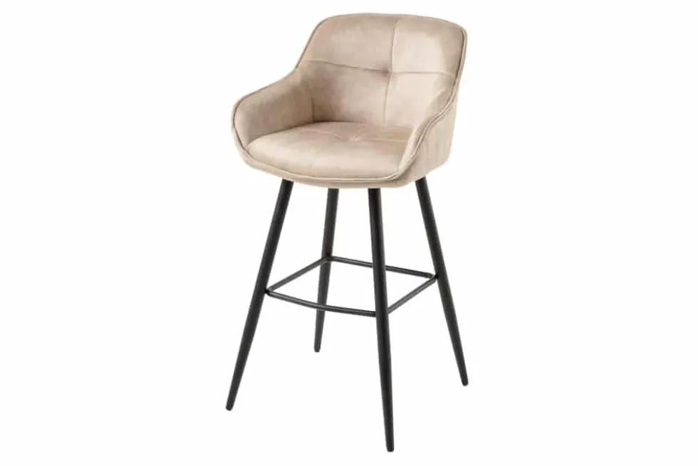 Design Barhocker EUPHORIA champagner greige Samt schwarze Metallbeine Barstuhl mit Lehne