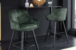 Design Barhocker EUPHORIA dunkelgrün Samt schwarze Metallbeine Barstuhl mit Lehne