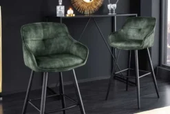 Design Barhocker EUPHORIA dunkelgrün Samt schwarze Metallbeine Barstuhl mit Lehne