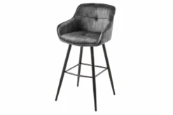 Design Barhocker EUPHORIA grau Samt schwarze Metallbeine Barstuhl mit Lehne