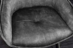 Design Barhocker EUPHORIA grau Samt schwarze Metallbeine Barstuhl mit Lehne