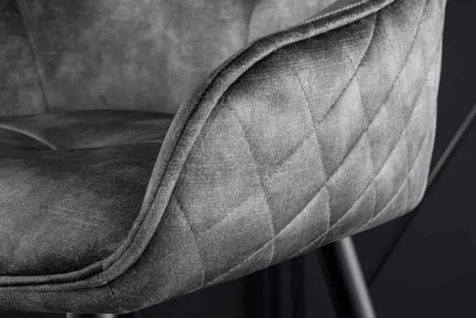 Design Barhocker EUPHORIA grau Samt schwarze Metallbeine Barstuhl mit Lehne