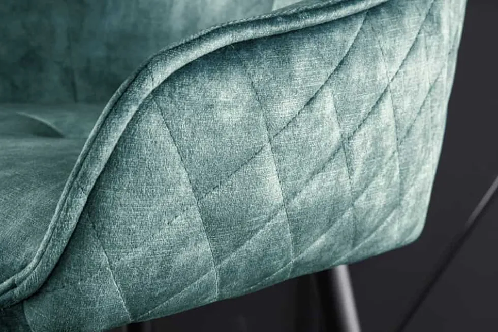 Design Barhocker EUPHORIA petrol Samt schwarze Metallbeine Barstuhl mit Lehne