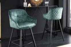Design Barhocker EUPHORIA petrol Samt schwarze Metallbeine Barstuhl mit Lehne