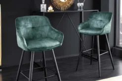 Design Barhocker EUPHORIA petrol Samt schwarze Metallbeine Barstuhl mit Lehne