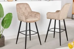 Design Barhocker MILANO champagner beige Samt Barstuhl mit Lehne Metall schwarz