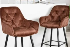 Design Barhocker MILANO rost braun Samt Barstuhl mit Lehne Metall schwarz Chesterfield-Steppung