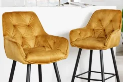 Design Barhocker MILANO senfgelb Samt Barstuhl mit Lehne Metall schwarz