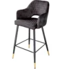Design Barhocker PARIS grau Samt mit Lehne Metall schwarz gold Ziersteppung