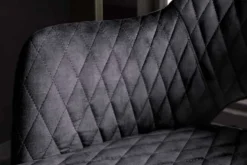 Design Barhocker PARIS grau Samt mit Lehne Metall schwarz gold Ziersteppung