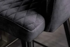 Design Barhocker PARIS grau Samt mit Lehne Metall schwarz gold Ziersteppung