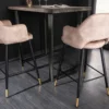 Design Barhocker PARIS greige Samt mit Lehne Metall schwarz gold Ziersteppung