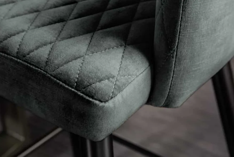Design Barhocker PARIS grün Samt mit Lehne Metall schwarz gold Ziersteppung