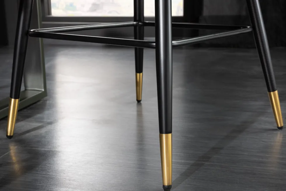 Design Barhocker PARIS petrol Samt Ziersteppung Fußkappen gold mit Armlehnen